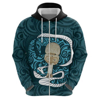 Turquoise New Zealand Eel Hoodie Aotearoa Maori Tuna With Kotiate Weapon LT14 - Polynesian Pride