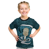 Turquoise New Zealand Eel Kid T Shirt Aotearoa Maori Tuna With Kotiate Weapon LT14 Turquoise - Polynesian Pride