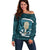 Turquoise New Zealand Eel Off Shoulder Sweater Aotearoa Maori Tuna With Kotiate Weapon