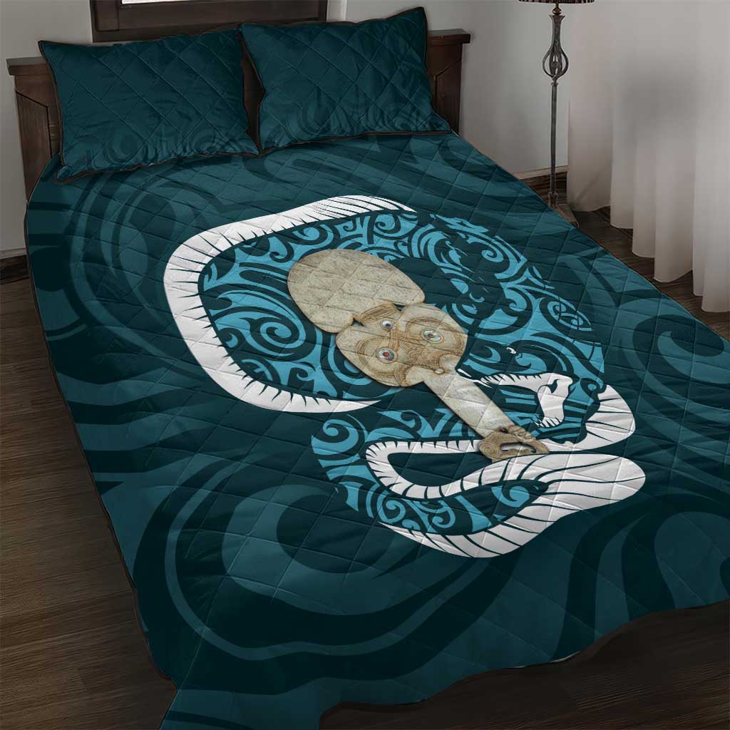Turquoise New Zealand Eel Quilt Bed Set Aotearoa Maori Tuna With Kotiate Weapon LT14 Turquoise - Polynesian Pride