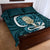 Turquoise New Zealand Eel Quilt Bed Set Aotearoa Maori Tuna With Kotiate Weapon