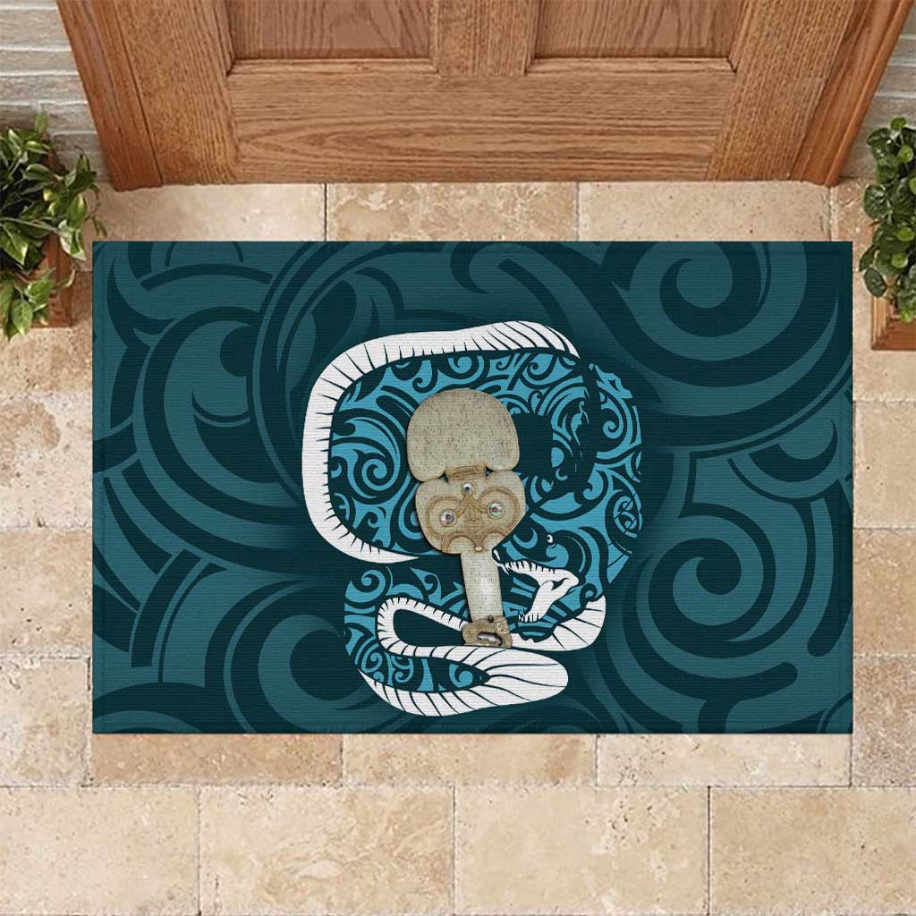 Turquoise New Zealand Eel Rubber Doormat Aotearoa Maori Tuna With Kotiate Weapon LT14 Turquoise - Polynesian Pride