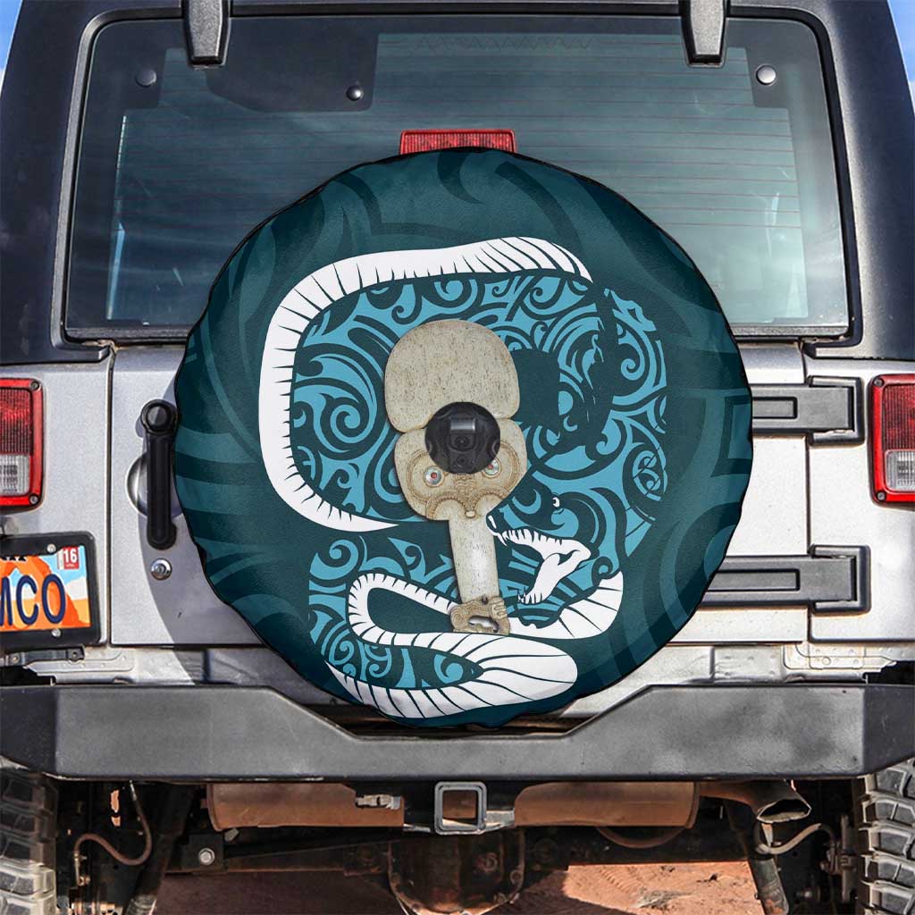 Turquoise New Zealand Eel Spare Tire Cover Aotearoa Maori Tuna With Kotiate Weapon