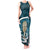 Turquoise New Zealand Eel Tank Maxi Dress Aotearoa Maori Tuna With Kotiate Weapon