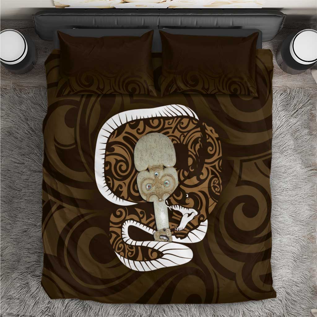 Gold New Zealand Eel Bedding Set Aotearoa Maori Tuna With Kotiate Weapon LT14 Gold - Polynesian Pride