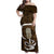 Gold New Zealand Eel Family Matching Off Shoulder Maxi Dress and Hawaiian Shirt Aotearoa Maori Tuna With Kotiate Weapon