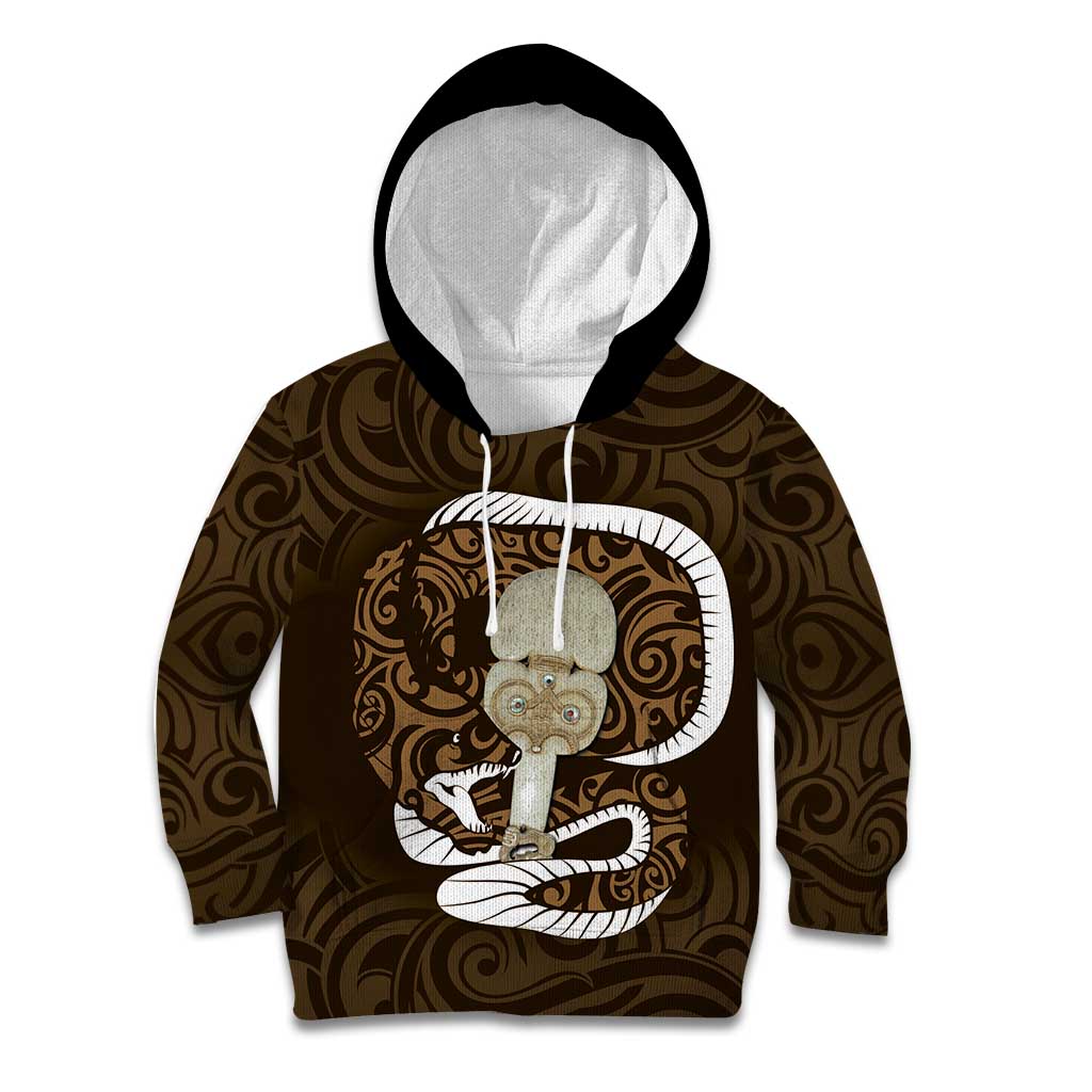 Gold New Zealand Eel Kid Hoodie Aotearoa Maori Tuna With Kotiate Weapon