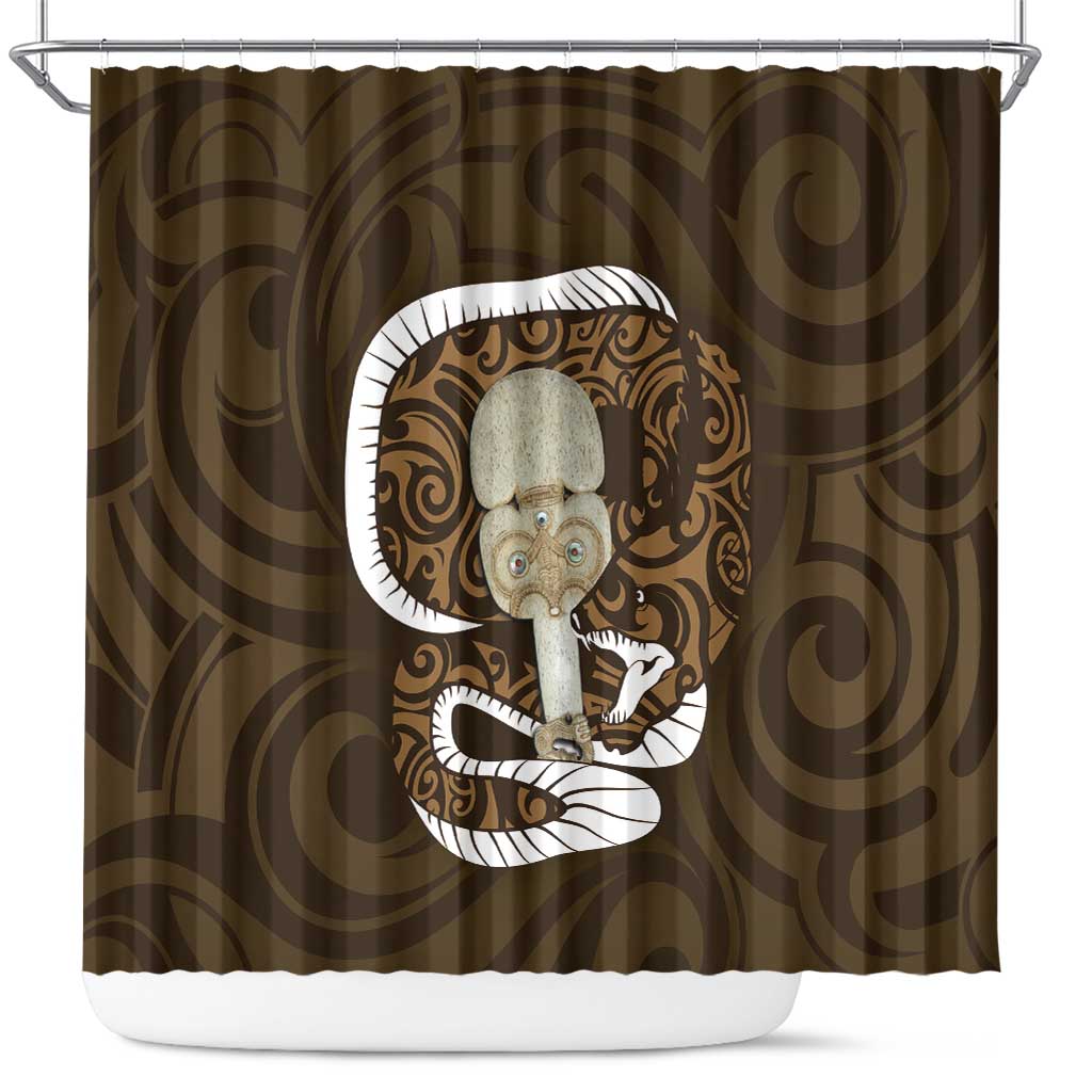 Gold New Zealand Eel Shower Curtain Aotearoa Maori Tuna With Kotiate Weapon LT14 Gold - Polynesian Pride