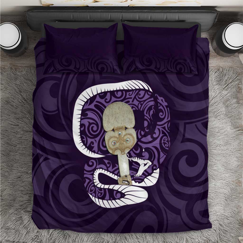 Purple New Zealand Eel Bedding Set Aotearoa Maori Tuna With Kotiate Weapon LT14 Purple - Polynesian Pride