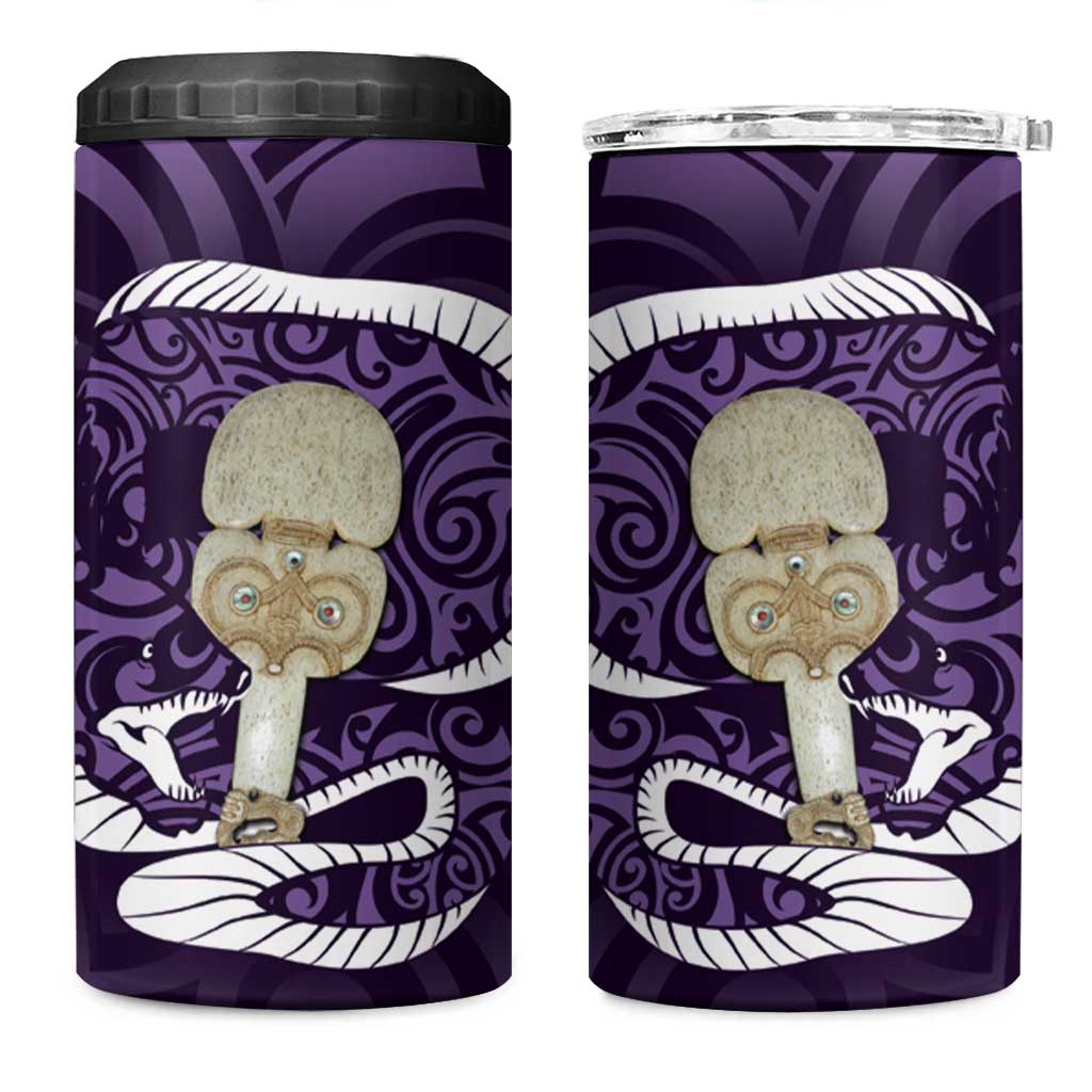 Purple New Zealand Eel 4 in 1 Can Cooler Tumbler Aotearoa Maori Tuna With Kotiate Weapon LT14 One Size: 16 oz Purple - Polynesian Pride
