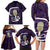 Purple New Zealand Eel Family Matching Long Sleeve Bodycon Dress and Hawaiian Shirt Aotearoa Maori Tuna With Kotiate Weapon