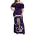 Purple New Zealand Eel Family Matching Off Shoulder Maxi Dress and Hawaiian Shirt Aotearoa Maori Tuna With Kotiate Weapon