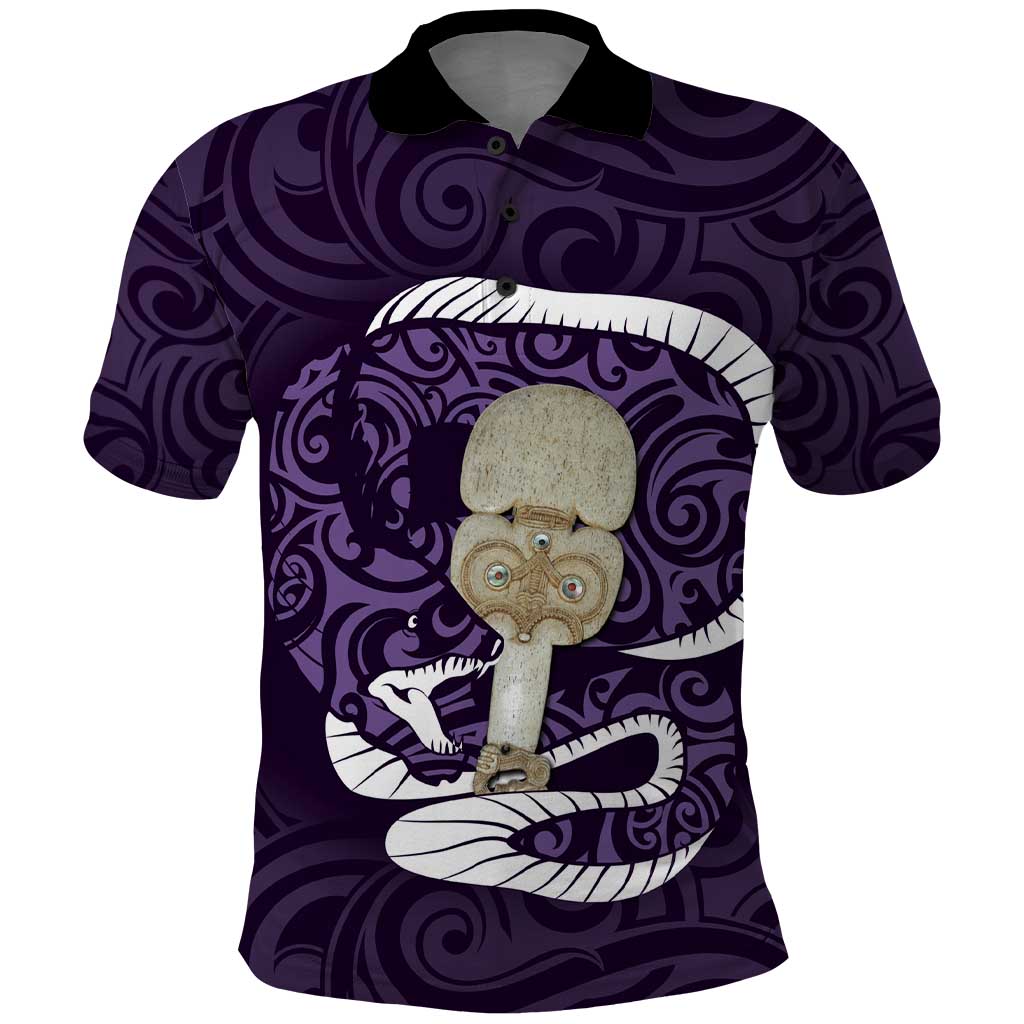 Purple New Zealand Eel Polo Shirt Aotearoa Maori Tuna With Kotiate Weapon LT14 Purple - Polynesian Pride