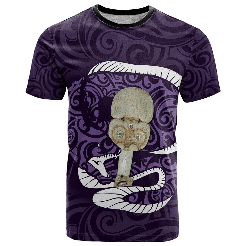 Purple New Zealand Eel T Shirt Aotearoa Maori Tuna With Kotiate Weapon LT14 Purple - Polynesian Pride