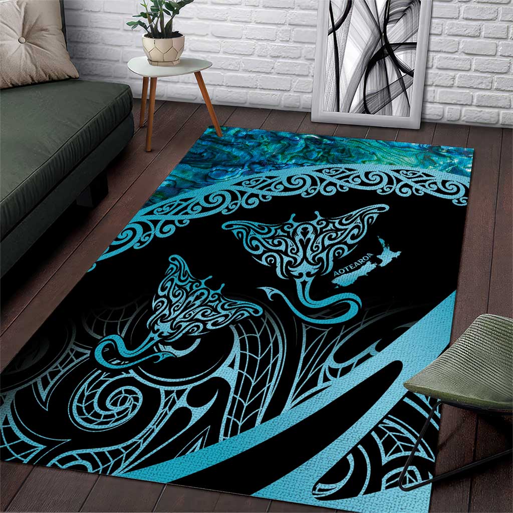 New Zealand Stingray Area Rug Aotearoa Whai With Maori Paua Shell