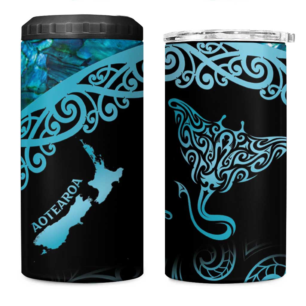 New Zealand Stingray 4 in 1 Can Cooler Tumbler Aotearoa Whai With Maori Paua Shell LT14 One Size: 16 oz Turquoise - Polynesian Pride