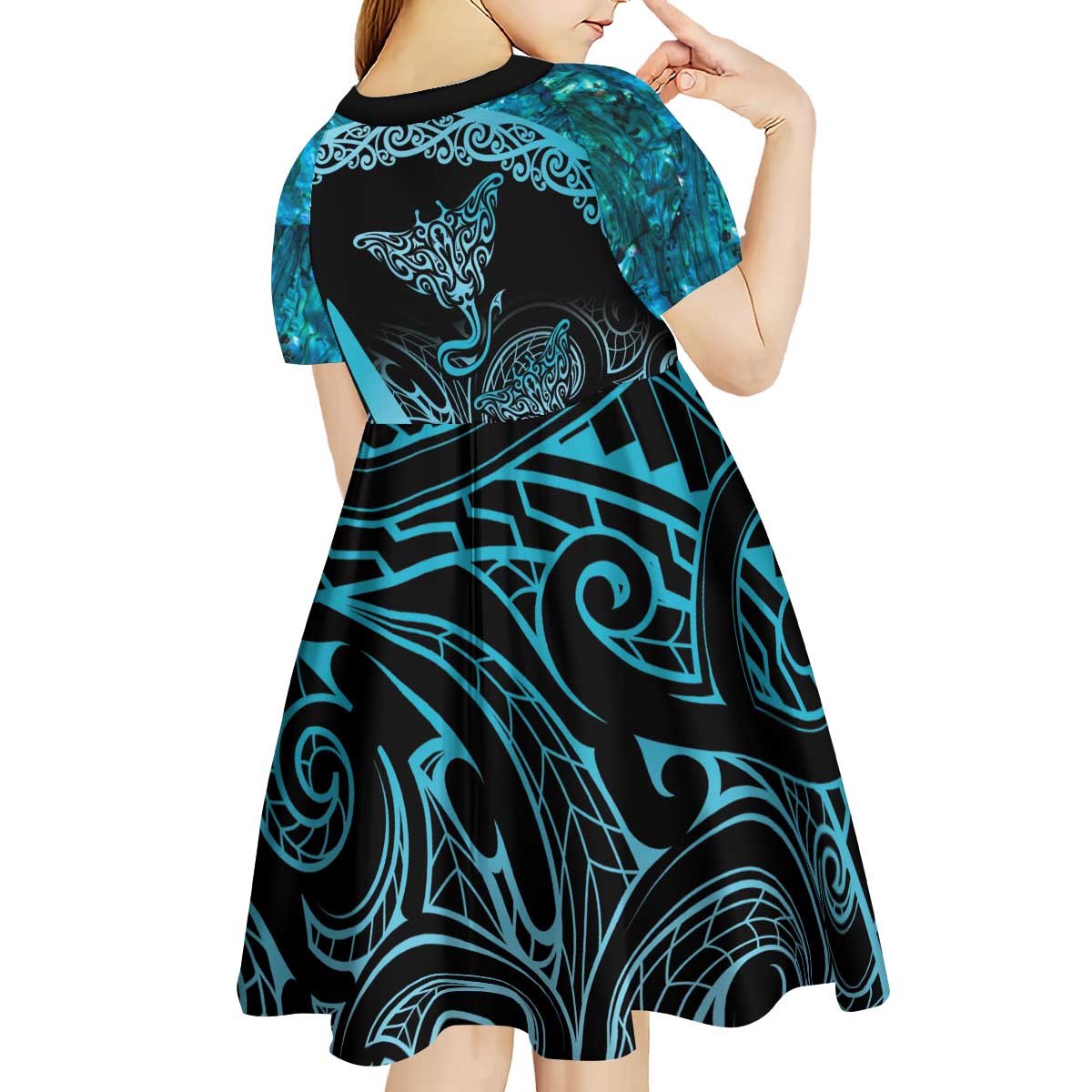 New Zealand Stingray Kid Short Sleeve Dress Aotearoa Whai With Maori Paua Shell LT14 - Polynesian Pride