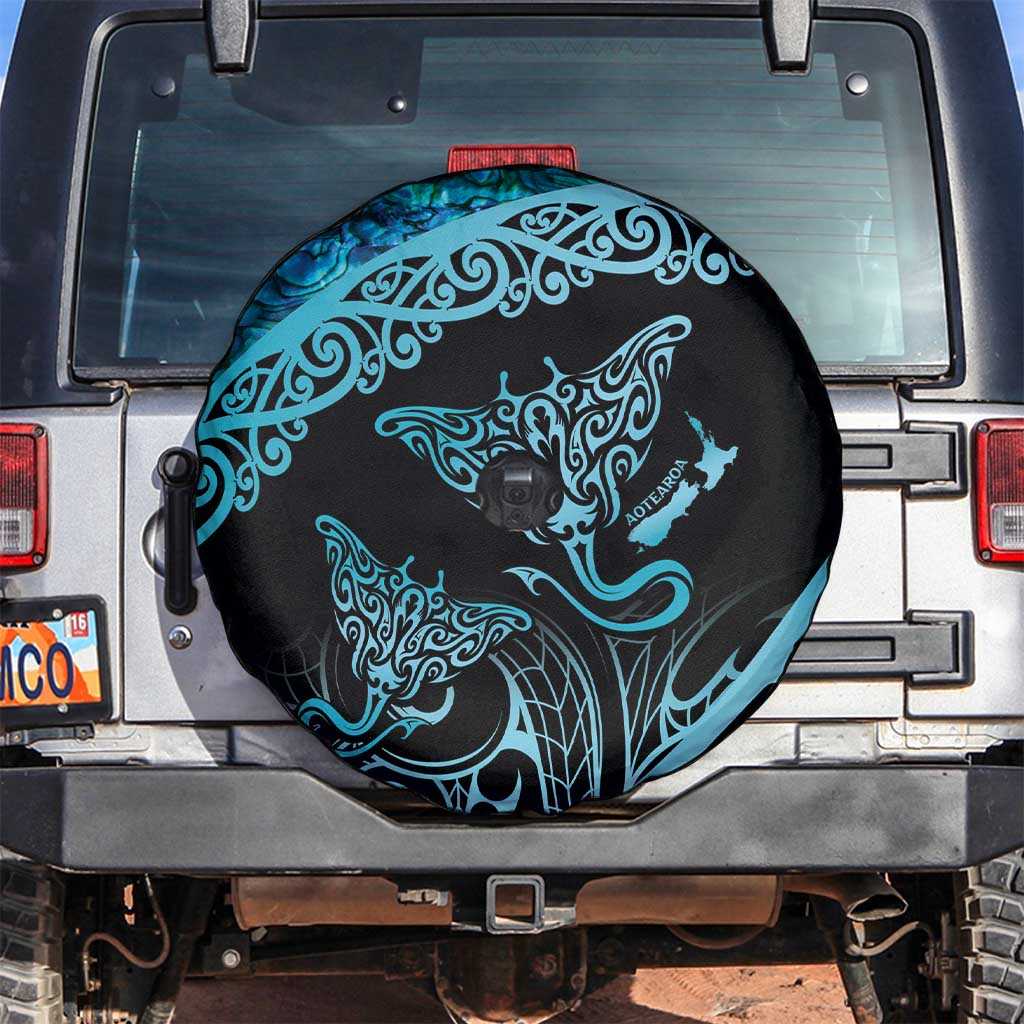 New Zealand Stingray Spare Tire Cover Aotearoa Whai With Maori Paua Shell