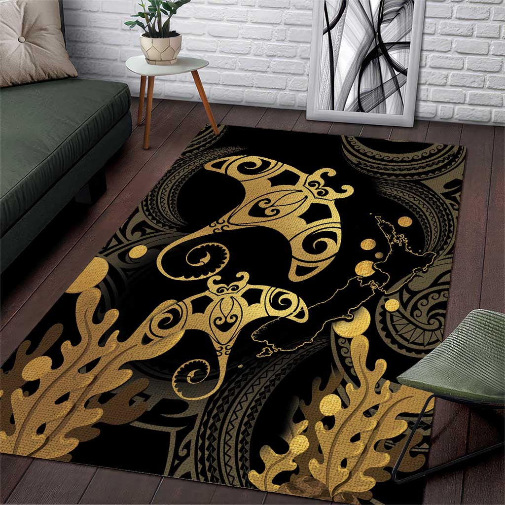 Black And Gold Aotearoa Whai Area Rug NZ Stingrays Maori Curves Style LT14 Gold - Polynesian Pride