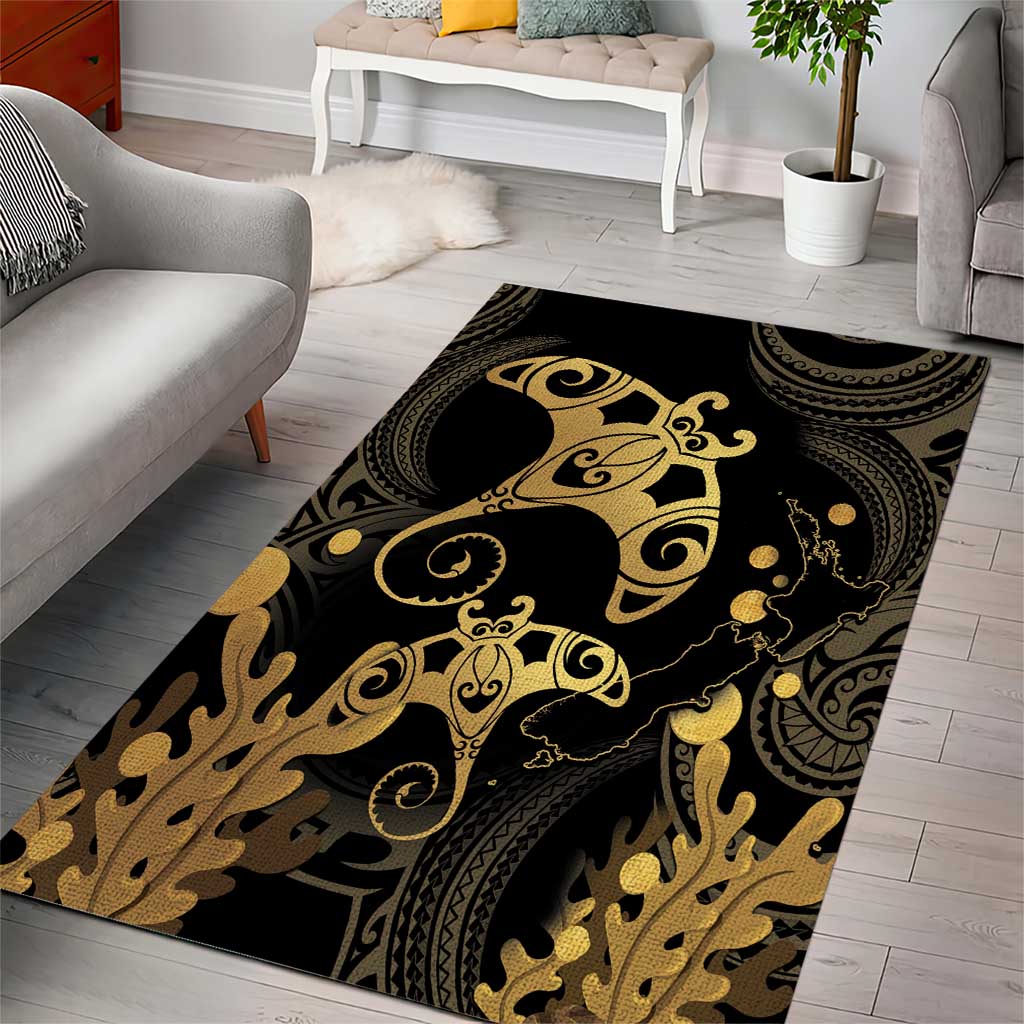 Black And Gold Aotearoa Whai Area Rug NZ Stingrays Maori Curves Style LT14 - Polynesian Pride