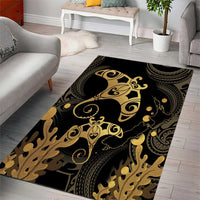 Black And Gold Aotearoa Whai Area Rug NZ Stingrays Maori Curves Style LT14 - Polynesian Pride
