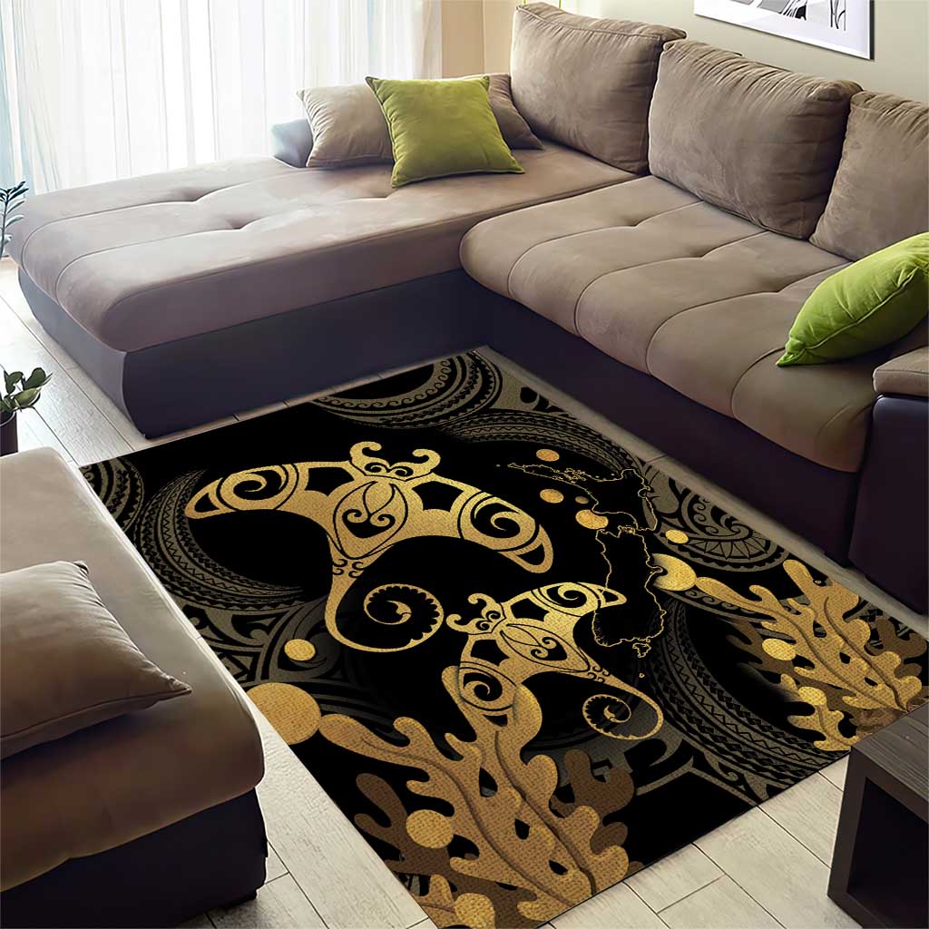 Black And Gold Aotearoa Whai Area Rug NZ Stingrays Maori Curves Style LT14 - Polynesian Pride