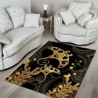 Black And Gold Aotearoa Whai Area Rug NZ Stingrays Maori Curves Style LT14 - Polynesian Pride