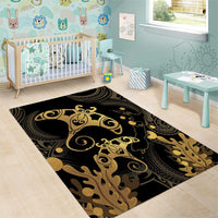 Black And Gold Aotearoa Whai Area Rug NZ Stingrays Maori Curves Style LT14 - Polynesian Pride