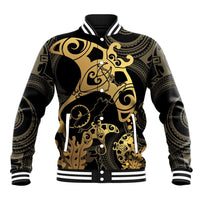 Black And Gold Aotearoa Whai Baseball Jacket NZ Stingrays Maori Curves Style LT14 Unisex Gold - Polynesian Pride