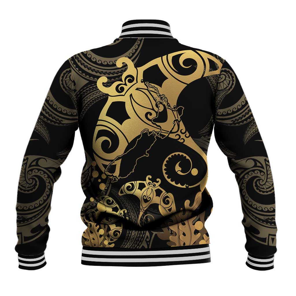 Black And Gold Aotearoa Whai Baseball Jacket NZ Stingrays Maori Curves Style LT14 - Polynesian Pride