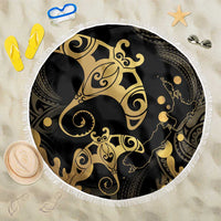 Black And Gold Aotearoa Whai Beach Blanket NZ Stingrays Maori Curves Style LT14 One Size 150cm Gold - Polynesian Pride