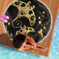 Black And Gold Aotearoa Whai Beach Blanket NZ Stingrays Maori Curves Style LT14 - Polynesian Pride