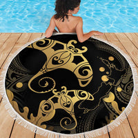 Black And Gold Aotearoa Whai Beach Blanket NZ Stingrays Maori Curves Style LT14 - Polynesian Pride