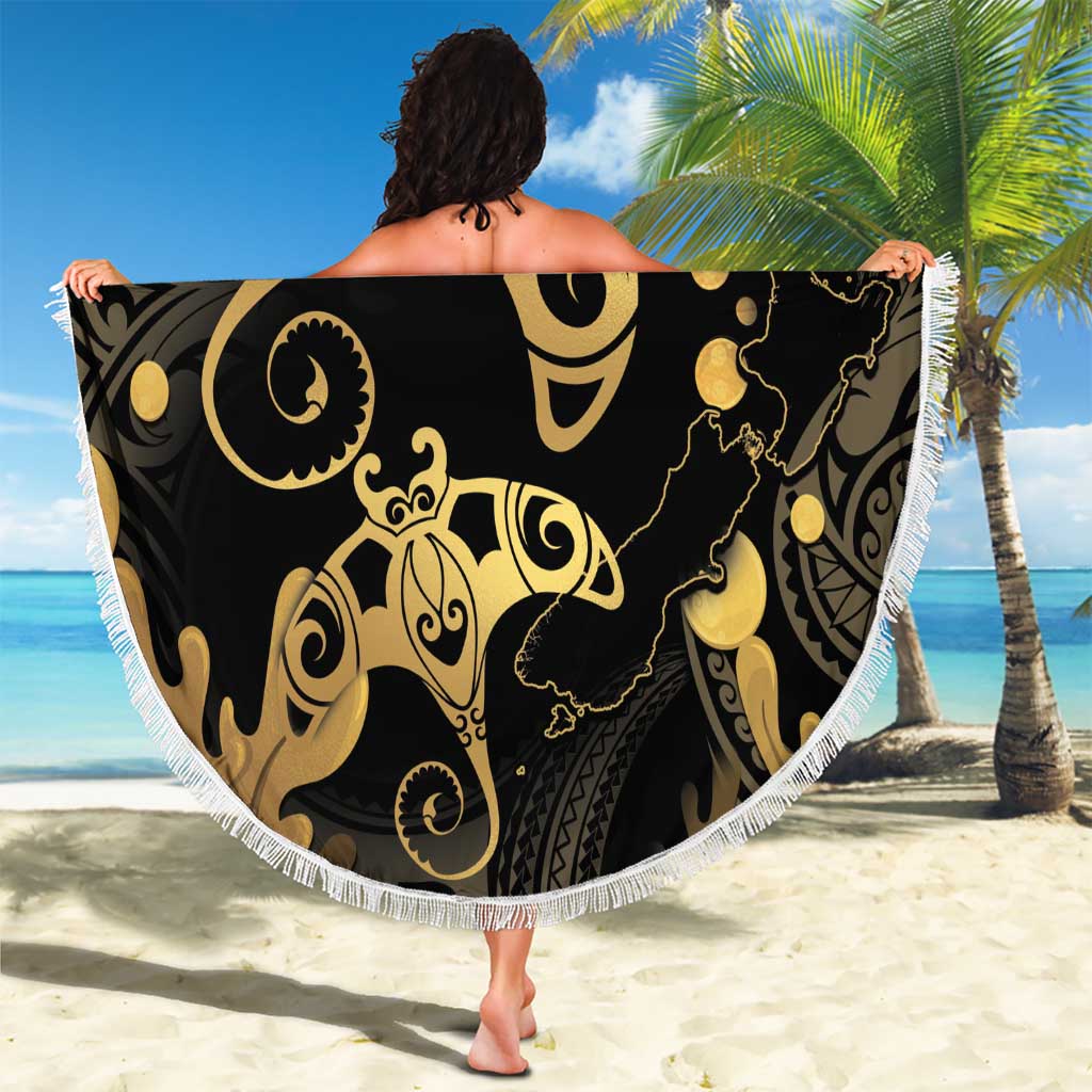 Black And Gold Aotearoa Whai Beach Blanket NZ Stingrays Maori Curves Style LT14 - Polynesian Pride