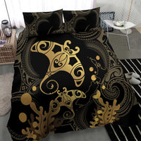 Black And Gold Aotearoa Whai Bedding Set NZ Stingrays Maori Curves Style LT14 - Polynesian Pride