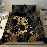 Black And Gold Aotearoa Whai Bedding Set NZ Stingrays Maori Curves Style LT14 - Polynesian Pride