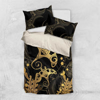 Black And Gold Aotearoa Whai Bedding Set NZ Stingrays Maori Curves Style LT14 US Twin 172cm x 218cm Gold - Polynesian Pride