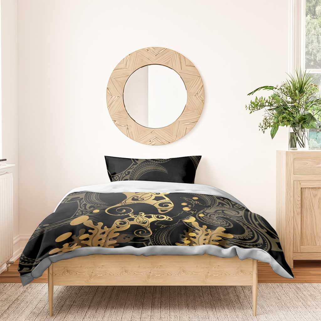 Black And Gold Aotearoa Whai Bedding Set NZ Stingrays Maori Curves Style LT14 - Polynesian Pride