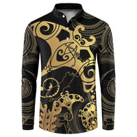 Black And Gold Aotearoa Whai Button Sweatshirt NZ Stingrays Maori Curves Style LT14 Gold - Polynesian Pride