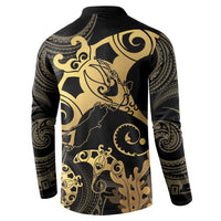 Black And Gold Aotearoa Whai Button Sweatshirt NZ Stingrays Maori Curves Style LT14 - Polynesian Pride