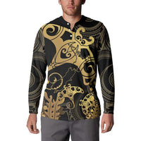 Black And Gold Aotearoa Whai Button Sweatshirt NZ Stingrays Maori Curves Style LT14 - Polynesian Pride
