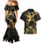 Black And Gold Aotearoa Whai Couples Matching Mermaid Dress and Hawaiian Shirt NZ Stingrays Maori Curves Style