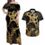 Black And Gold Aotearoa Whai Couples Matching Off Shoulder Maxi Dress and Hawaiian Shirt NZ Stingrays Maori Curves Style