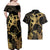 Black And Gold Aotearoa Whai Couples Matching Off Shoulder Maxi Dress and Hawaiian Shirt NZ Stingrays Maori Curves Style