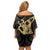 Black And Gold Aotearoa Whai Family Matching Off Shoulder Short Dress and Hawaiian Shirt NZ Stingrays Maori Curves Style