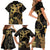 Black And Gold Aotearoa Whai Family Matching Short Sleeve Bodycon Dress and Hawaiian Shirt NZ Stingrays Maori Curves Style