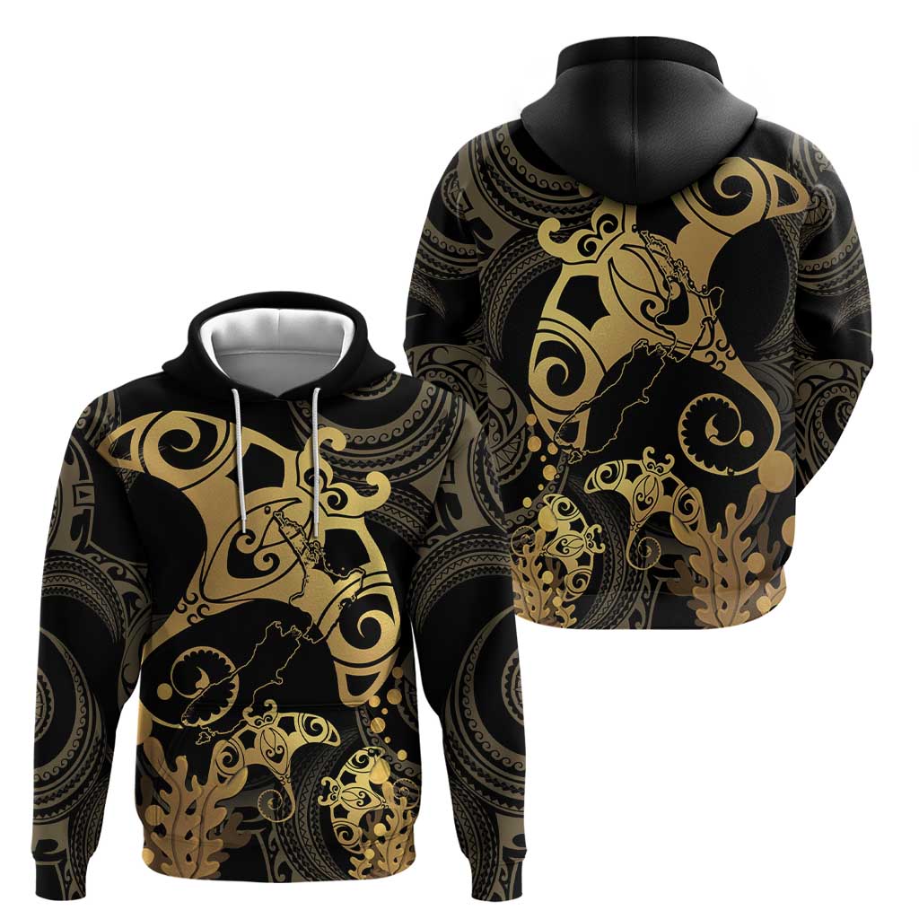 Black And Gold Aotearoa Whai Hoodie NZ Stingrays Maori Curves Style LT14 - Polynesian Pride