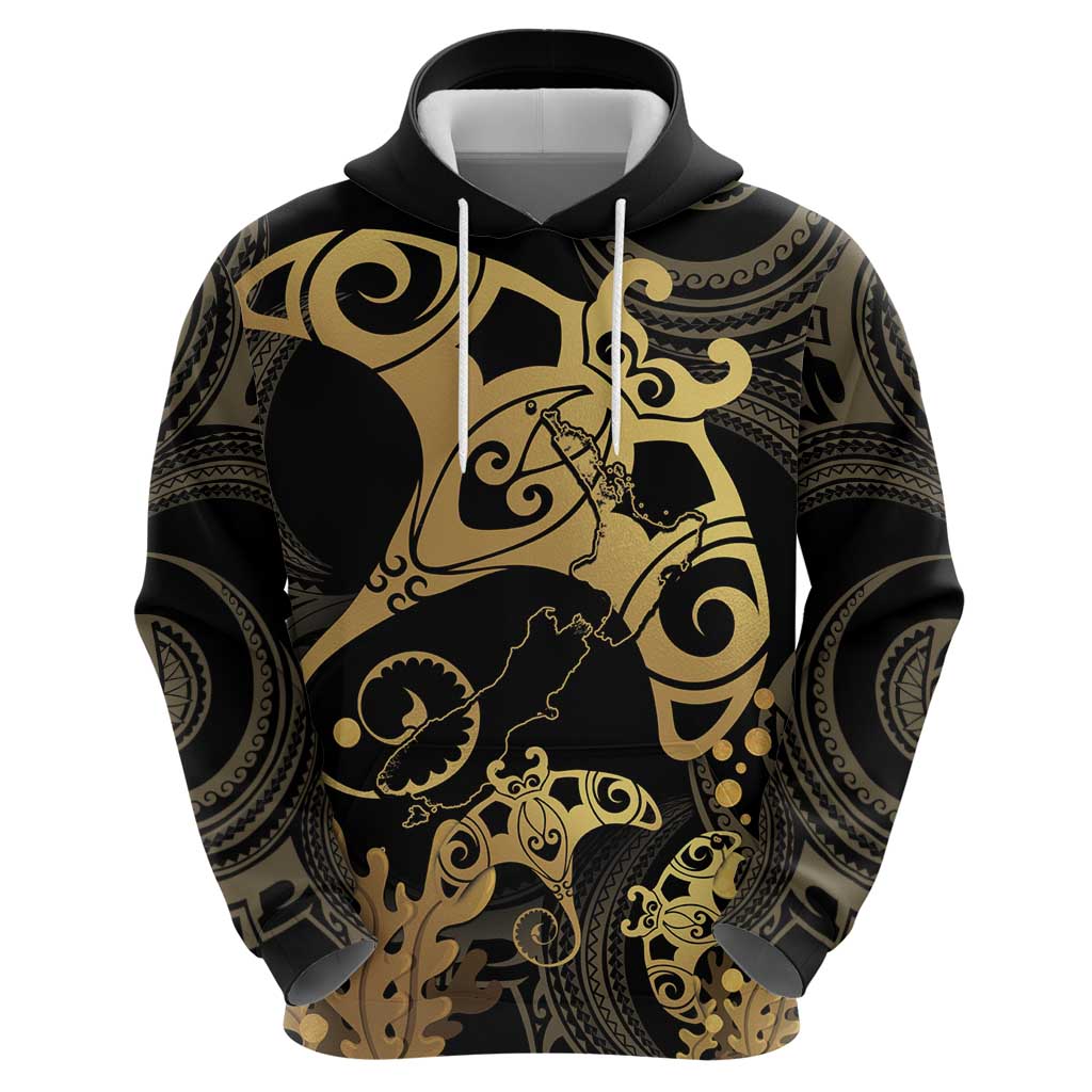 Black And Gold Aotearoa Whai Hoodie NZ Stingrays Maori Curves Style LT14 - Polynesian Pride