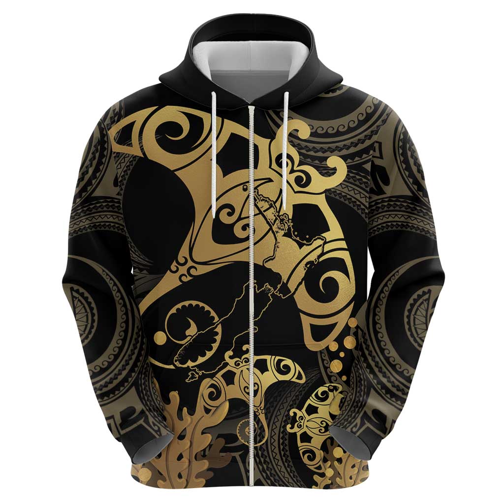 Black And Gold Aotearoa Whai Hoodie NZ Stingrays Maori Curves Style LT14 - Polynesian Pride
