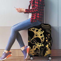 Black And Gold Aotearoa Whai Luggage Cover NZ Stingrays Maori Curves Style LT14 - Polynesian Pride